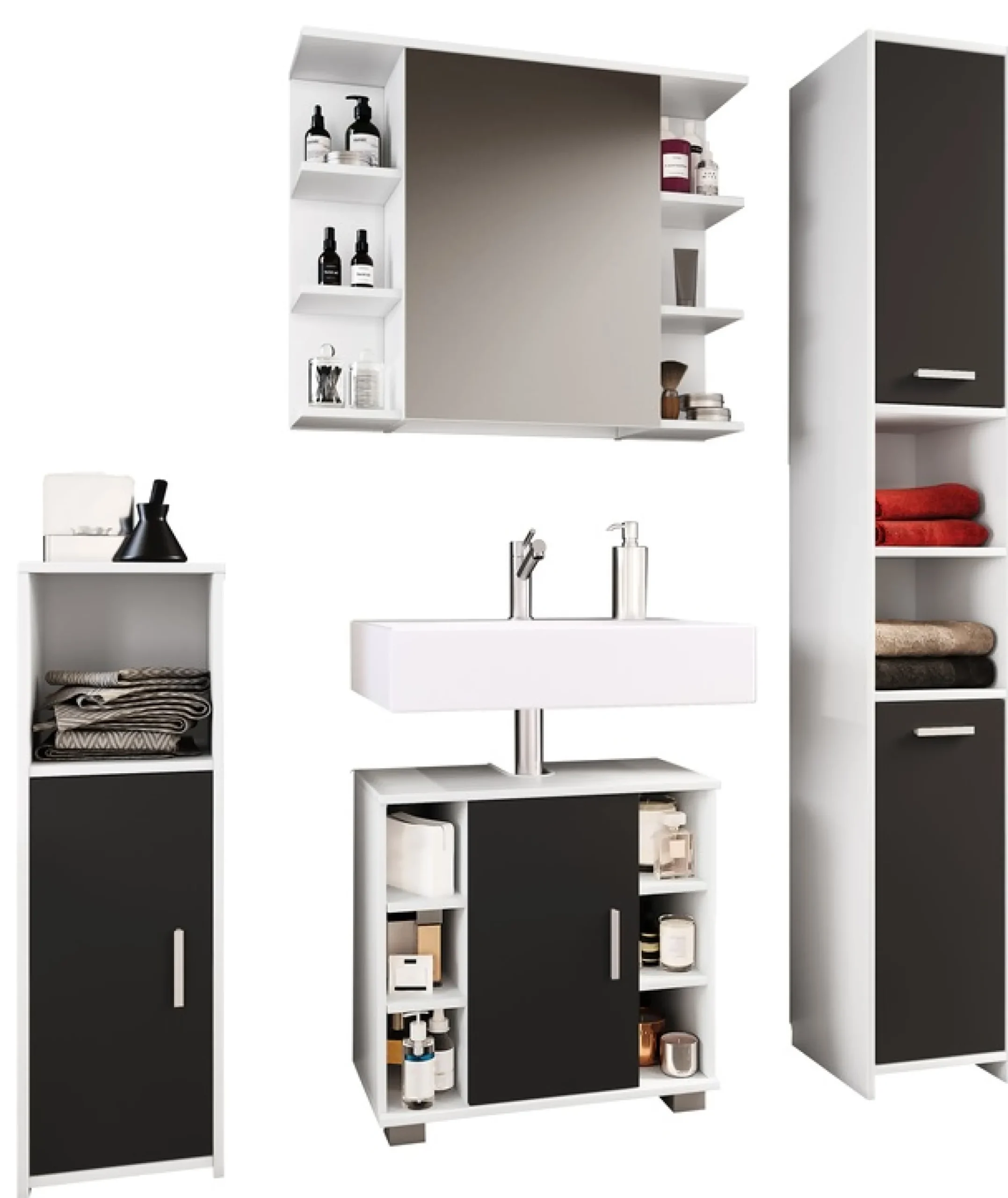 VCM Badmöbel-Set »4-tlg. Komplett Badmöbel Badschrank Set Zalo ll« 4 Stk. tlg.