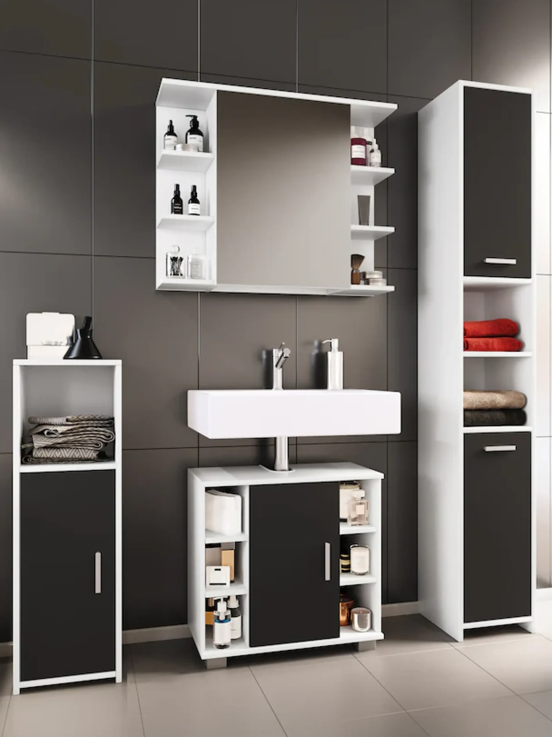 VCM Badmöbel-Set »4-tlg. Komplett Badmöbel Badschrank Set Zalo ll« 4 Stk. tlg.