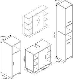 VCM Badmöbel-Set »4-tlg. Komplett Badmöbel Badschrank Set Zalo ll« 4 Stk. tlg.
