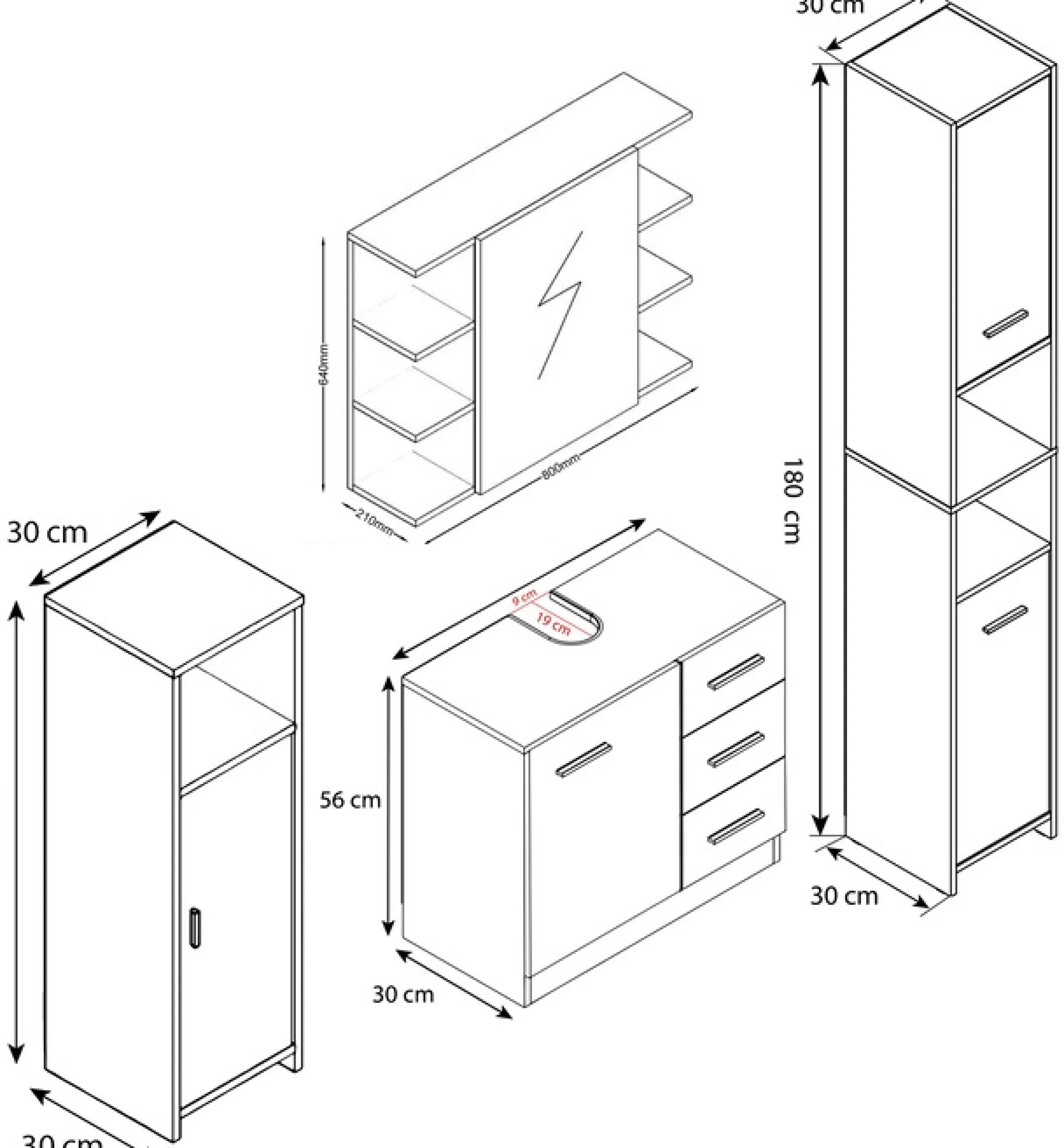 VCM Badmöbel-Set »4-tlg. Komplettset Badmöbel Set Zalo ll« 4 Stk. tlg.