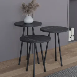 VCM Couchtisch »3 tlg. Holz Beistelltisch Couchtisch Mamor Mirola« 3 Stk. tlg.