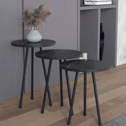 VCM Couchtisch »3 tlg. Holz Beistelltisch Couchtisch Mamor Mirola« 3 Stk. tlg.