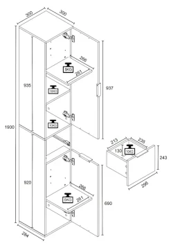 VCM Hochschrank »Holz Badmöbel Badschrank Hochschrank Donali« 1 Stk. tlg.