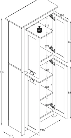VCM Mehrzweckschrank »Holz Dielenschrank Badmöbel Bad Schrank Balusa« 1 Stk. tlg.