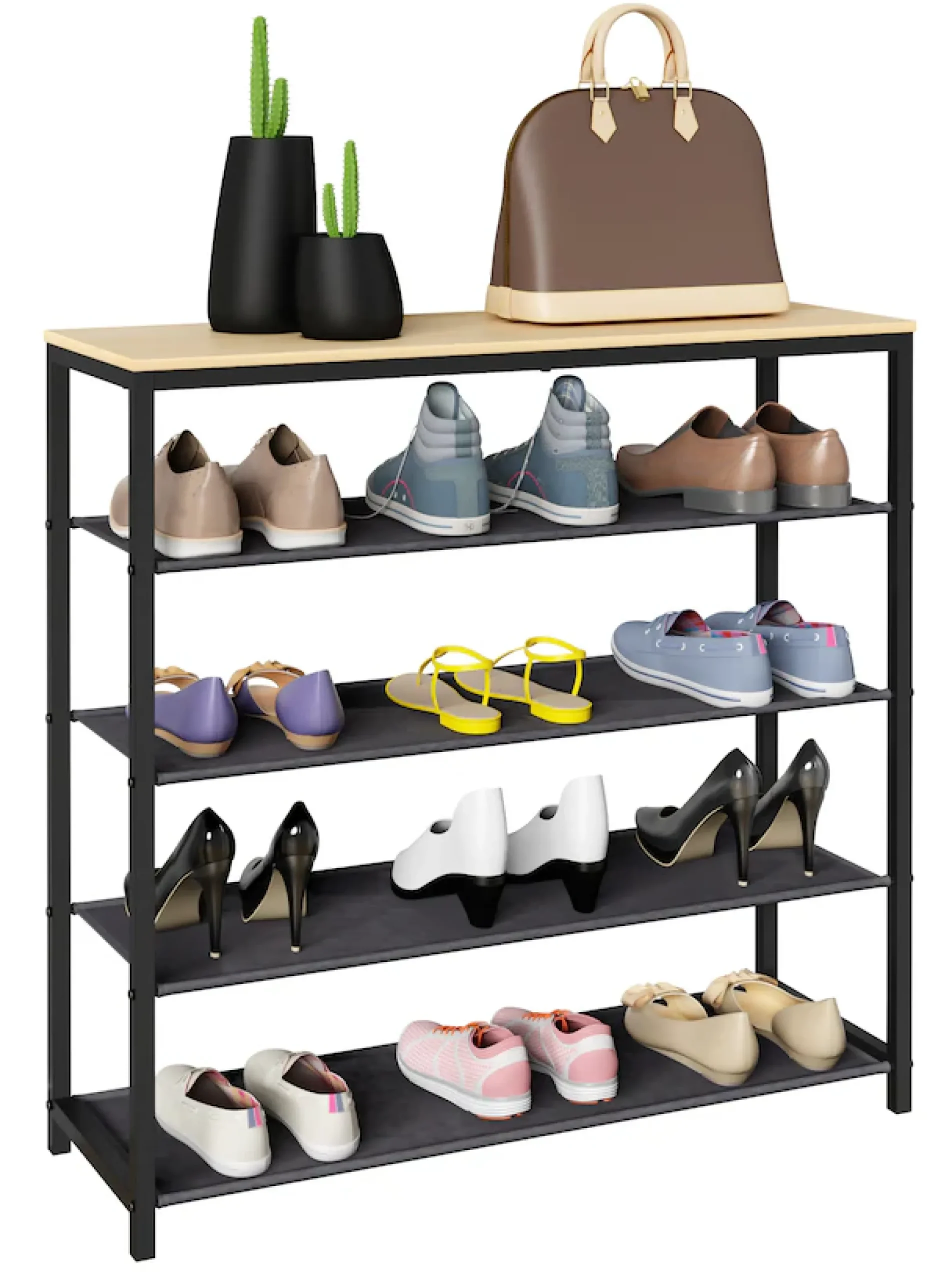 VCM Schuhregal »Metall Holz Schuhregal Schuhablage 4 Fächer Taliro« 1 Stk. tlg.