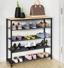 VCM Schuhregal »Metall Holz Schuhregal Schuhablage 4 Fächer Taliro« 1 Stk. tlg.