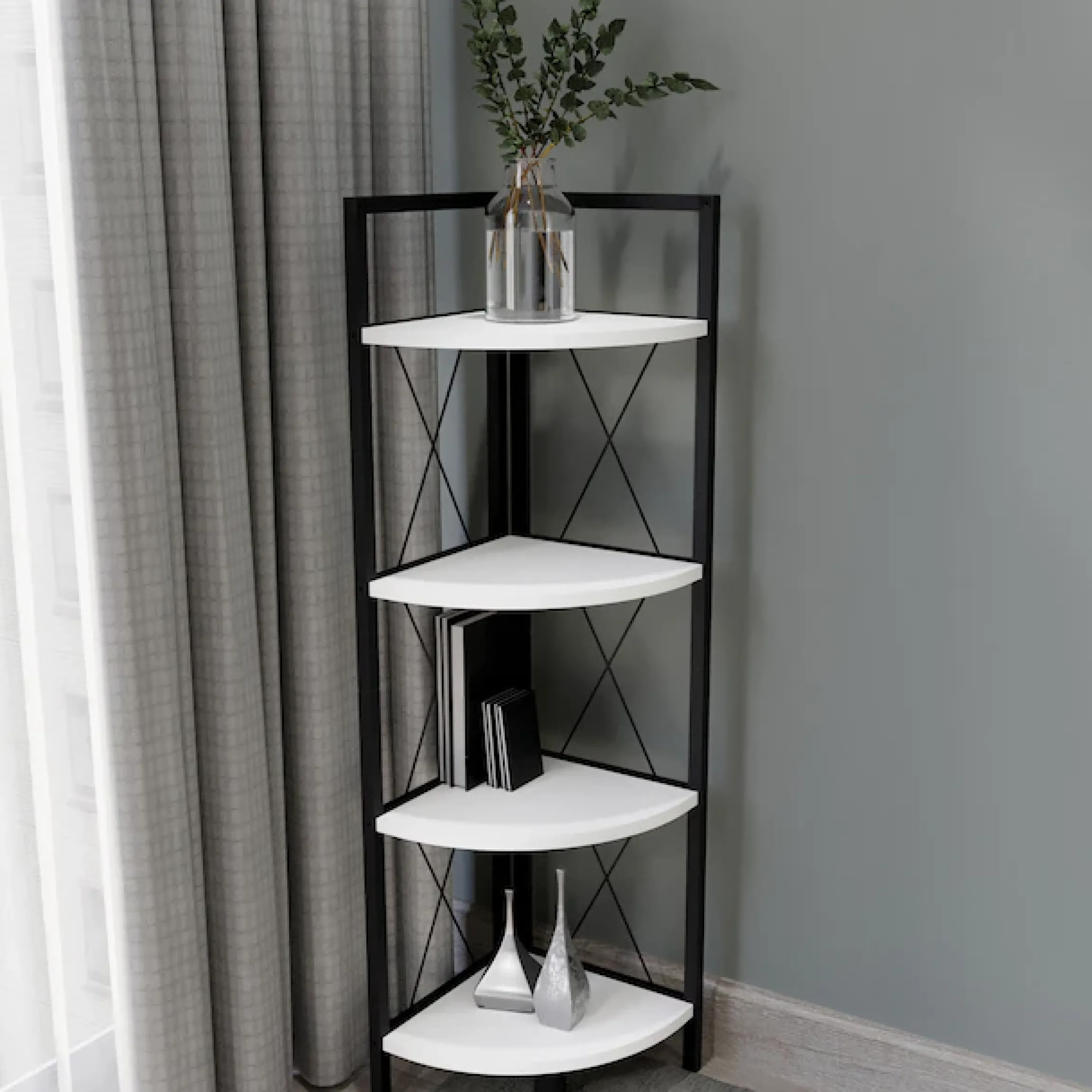 VCM Standregal »Holz Metall Eckregal Bücher Regal Insasi 4fach« 1 Stk. tlg.