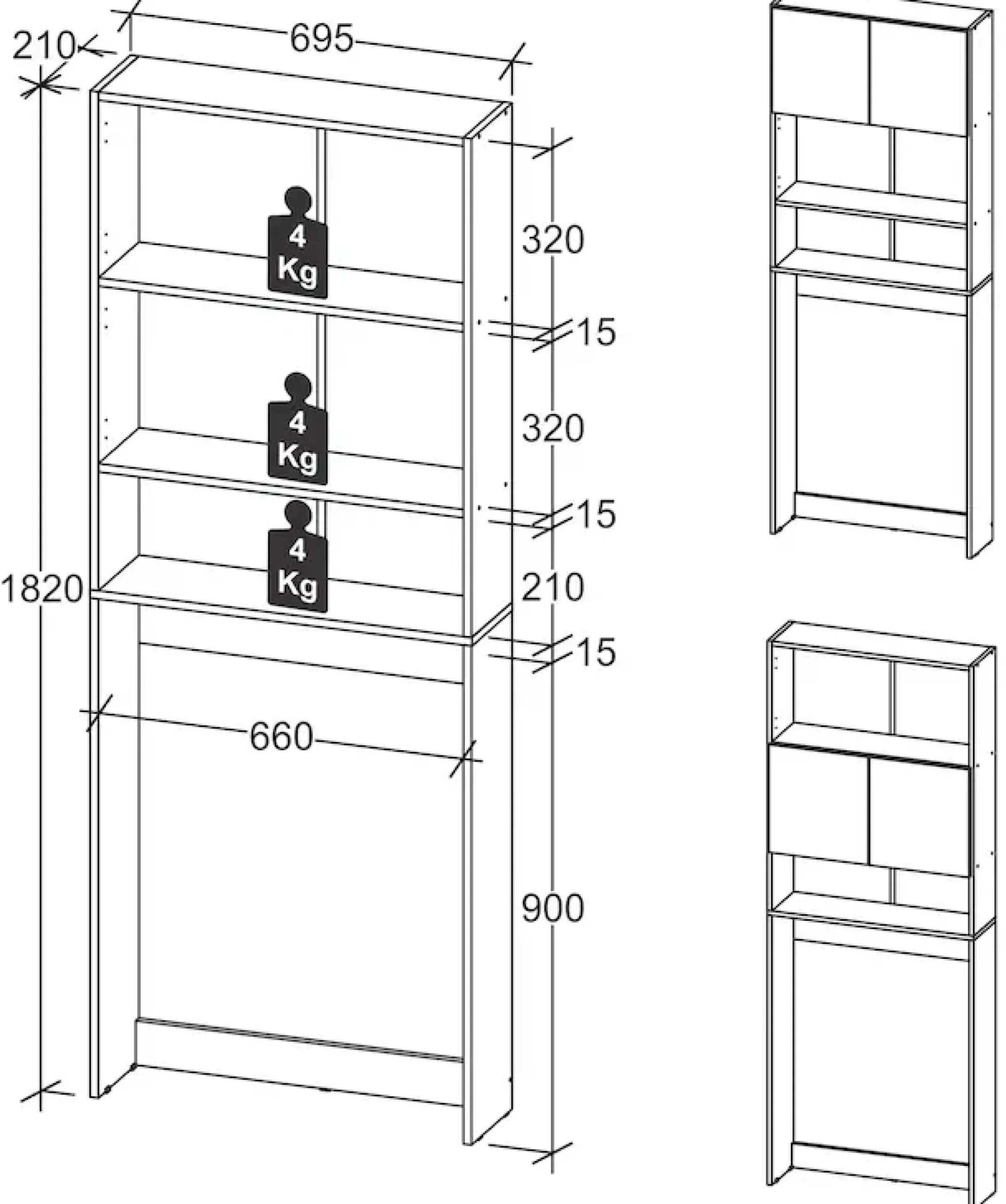 VCM Waschmaschinenumbauschrank »Holz Überbauschrank Waschmaschine Überbau Goralo« 1 Stk. tlg.