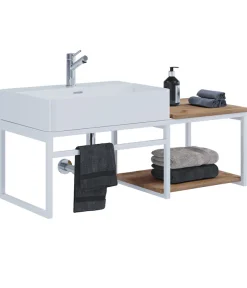 VCM Waschtisch »2-tlg. Waschtisch Badmöbel Holz Metall Bitila 100« 2 Stk. tlg.