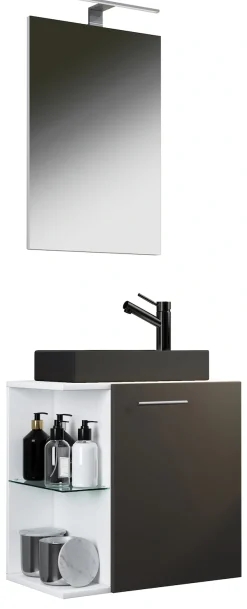 VCM Waschtisch »3-tlg Waschtisch Hausa Spiegelschrank Schwarz« 3 Stk. tlg.