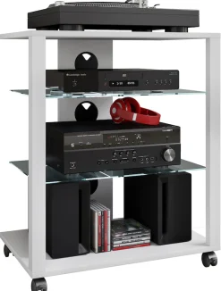 VCM Wohnzimmertisch »Hifi Möbel Rack Glas Phono Mediaregal Folas Rollen« 1 Stk. tlg.