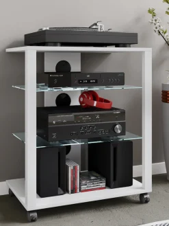 VCM Wohnzimmertisch »Hifi Möbel Rack Glas Phono Mediaregal Folas Rollen« 1 Stk. tlg.