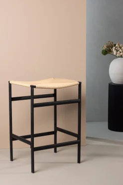 Venture Home Barhocker »Polly, 2er-Set Barhocker mit Seil-Sitz, Stahlbeine, 120 kg« Set, 2 Stk. tlg. Tresenstuhl, Geflecht, Gummibaumholz, Stahlrahmen, Boho