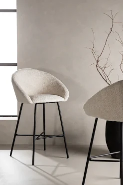 Venture Home Barhocker »Velvet, 2er-Set Barhocker mit weißem Teddy-Sitz, belastbar bis 150 kg« 2 Stk. tlg. Tresenstuhl, Plüsch-Bezug, schwarzer Stahlrahmen, Fußstütze, kuschelig