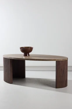Venture Home Couchtisch »Bristol, ovaler Couchtisch 120 × 60 cm in Mocca mit grauer Steinoptik« Sofatisch, MDF, 3D-Papier, oval, kontrastreich, raffiniert