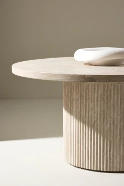 Venture Home Couchtisch »Härön, runder Couchtisch in Travertinoptik, Ø 80 cm« Sofatisch, MDF, 3D-Papier, rund, niedrig, edel