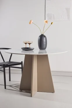 Venture Home Esstisch »Bootcut, runder Esstisch Ø 110 cm aus Sinterstein in Marmoroptik« Esszimmertisch, Steinplatte, MDF-Untergestell, rund, beige, edel