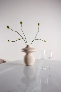 Venture Home Esstisch »Härön, runder Esstisch Ø 120 cm mit Glasplatte und Holzfuß, FSC« Esszimmertisch, transparente Platte, MDF-Mittelfuß, gerippt, hell