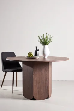 Venture Home Esstisch »Tekla, runder Esstisch in warmem Mokka, gerippte Basis, Ø 120 cm« Esszimmertisch, MDF, Papierlaminat, zentraler Mittelfuß, geräumig