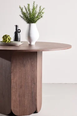 Venture Home Esstisch »Tekla, runder Esstisch in warmem Mokka, gerippte Basis, Ø 120 cm« Esszimmertisch, MDF, Papierlaminat, zentraler Mittelfuß, geräumig