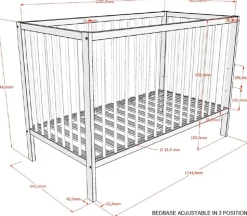 Vipack Babybett »DINO, ideal für Ihr Kinderzimmer, Made in Europe, Buche massiv« 60/120cm, Liegehöhe 3-fach höhenverstellbar, Buche Nussbaumfarbig