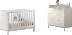 Vipack Babymöbel-Set »Set best. aus Babybett 60/120, Kommode 3 Schubladen und Wickelaufsatz« 3 Stk. tlg. in gradlinigem Design, pflegeleichte lackierte Oberfläche in Weiß