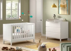 Vipack Babymöbel-Set »Set best. aus Babybett 60/120, Kommode 3 Schubladen und Wickelaufsatz« 3 Stk. tlg. in gradlinigem Design, pflegeleichte lackierte Oberfläche in Weiß