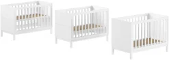 Vipack Babymöbel-Set »Set best. aus Babybett 60/120, Kommode 3 Schubladen und Wickelaufsatz« 3 Stk. tlg. in gradlinigem Design, pflegeleichte lackierte Oberfläche in Weiß
