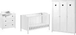 Vipack Babyzimmer-Komplettset »Amori 4-tlg. mit Herz-Ornamenten, MDF/Massiv weiß lackiert« 4 Stk. tlg.