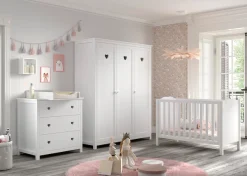 Vipack Babyzimmer-Komplettset »Amori 4-tlg. mit Herz-Ornamenten, MDF/Massiv weiß lackiert« 4 Stk. tlg.