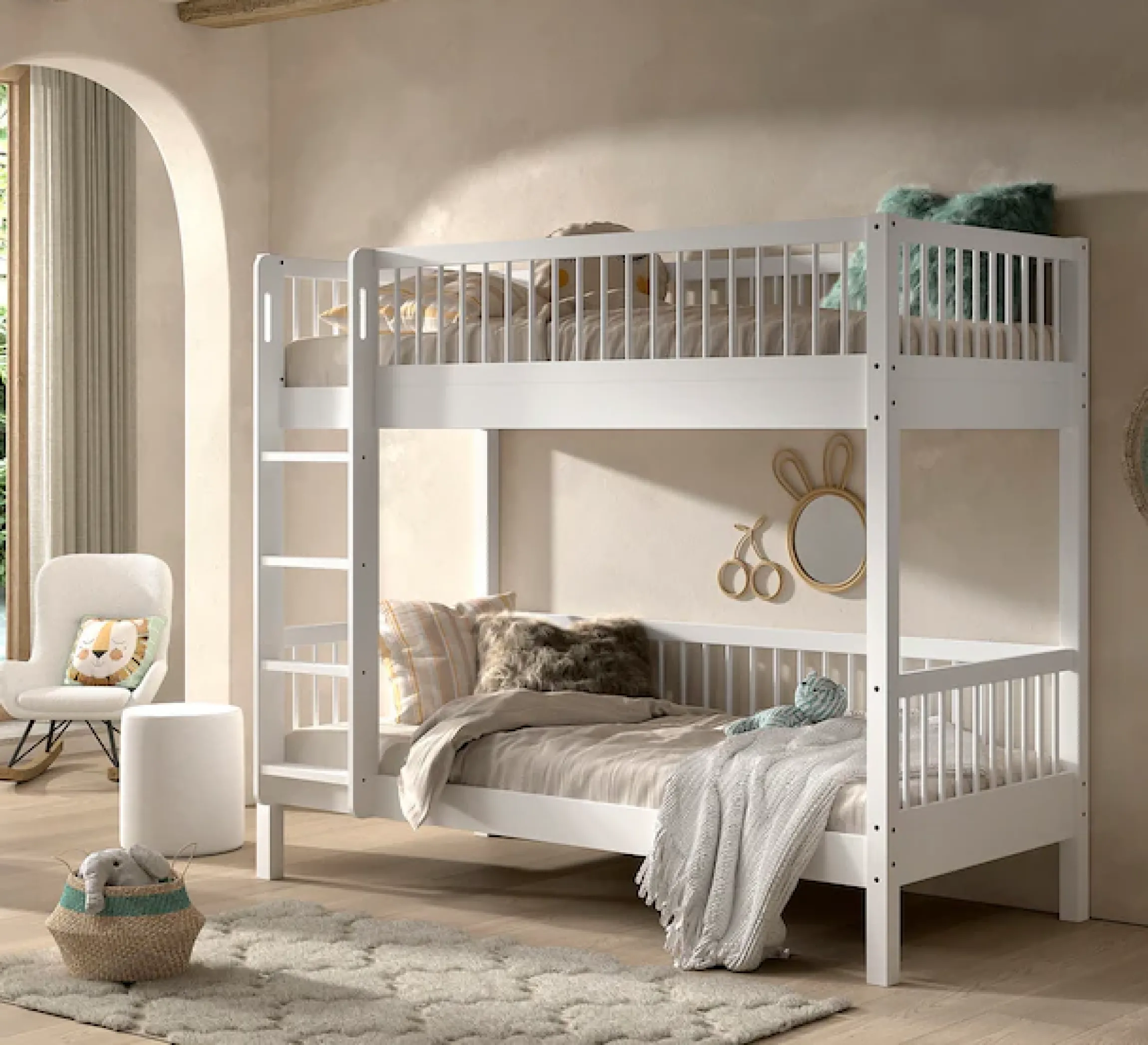 Vipack Etagenbett »Buche massiv weiß, Made in Europe, langlebige Qualität« B/H/T ca. 208x176x98cm, inkl. Leiter, Absturzschutz oben umlaufend,2 Lattenroste, wahlweise mit oder ohne Bettschublade