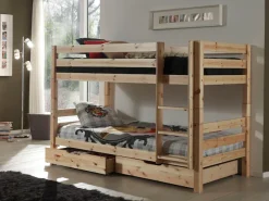 Vipack Etagenbett »Pino, Kiefer massiv, sehr standfest, Made in Europe« B/H/T ca. 210x140x105cm, inkl. Rolllattenroste, Absturzschutz,inkl. Leiter und 2 Schubladen, wahlweise Ausf. Weiß oder Natur
