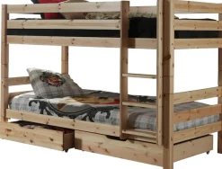 Vipack Etagenbett »Pino, Kiefer massiv, sehr standfest, Made in Europe« B/H/T ca. 210x140x105cm, inkl. Rolllattenroste, Absturzschutz,inkl. Leiter und 2 Schubladen, wahlweise Ausf. Weiß oder Natur