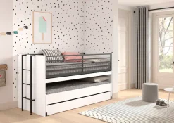 Vipack Etagenbett »praktisches Etagenbett mit viel Funktion, 2 Dekore zur Wahl« B/H/T ca. 219x114x98cm, Metall Leiter und Absturzschutz in schwarz,für kleine Räume, 2 Liegefl., Bettschublade, inkl. Schreibtisch