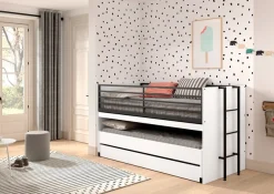 Vipack Etagenbett »praktisches Etagenbett mit viel Funktion, 2 Dekore zur Wahl« B/H/T ca. 219x114x98cm, Metall Leiter und Absturzschutz in schwarz,für kleine Räume, 2 Liegefl., Bettschublade, inkl. Schreibtisch