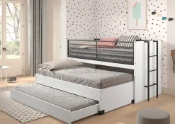 Vipack Etagenbett »praktisches Etagenbett mit viel Funktion, 2 Dekore zur Wahl« B/H/T ca. 219x114x98cm, Metall Leiter und Absturzschutz in schwarz,für kleine Räume, 2 Liegefl., Bettschublade, inkl. Schreibtisch