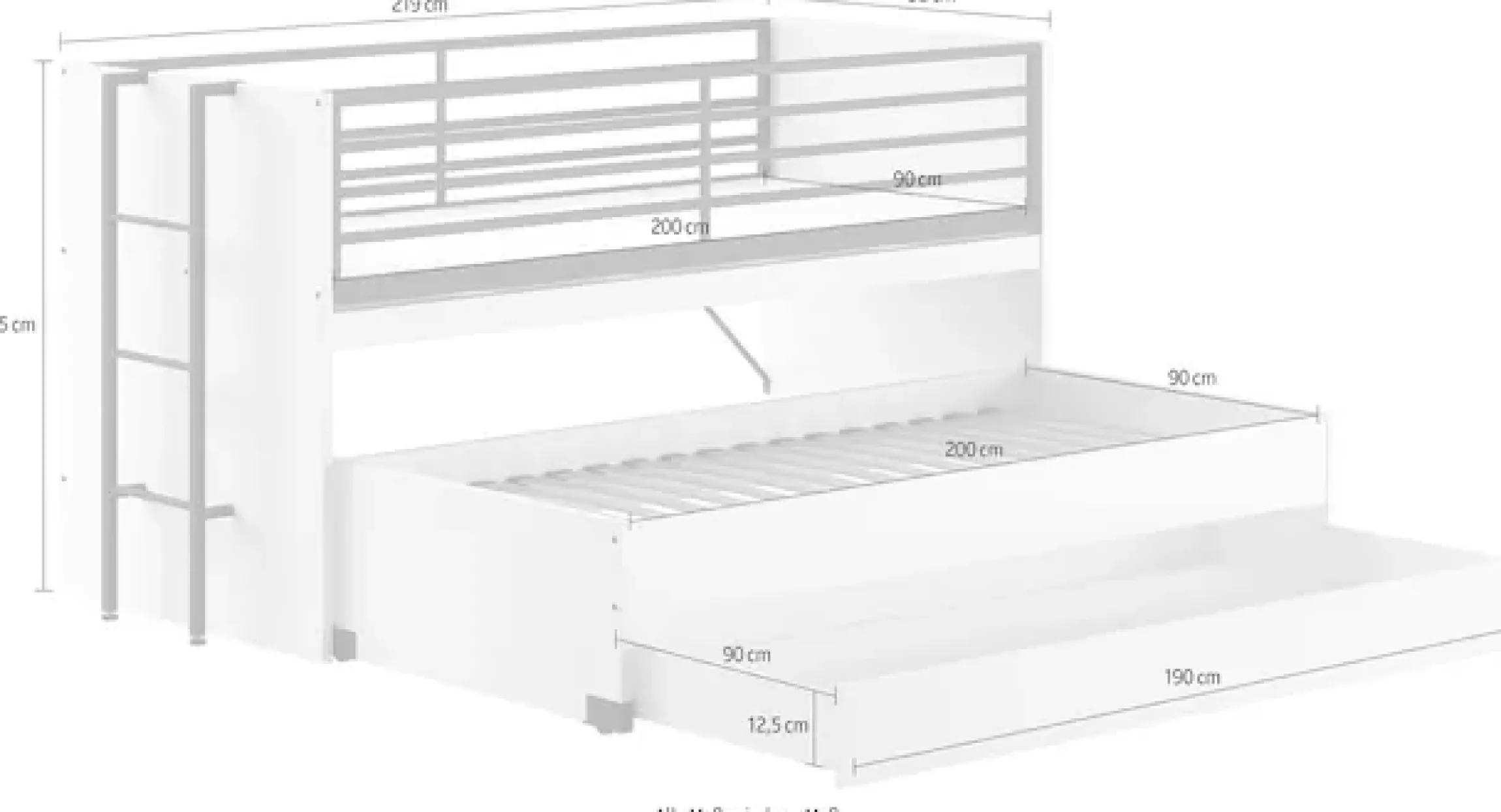 Vipack Etagenbett »praktisches Etagenbett mit viel Funktion, 2 Dekore zur Wahl« B/H/T ca. 219x114x98cm, Metall Leiter und Absturzschutz in schwarz,für kleine Räume, 2 Liegefl., Bettschublade, inkl. Schreibtisch