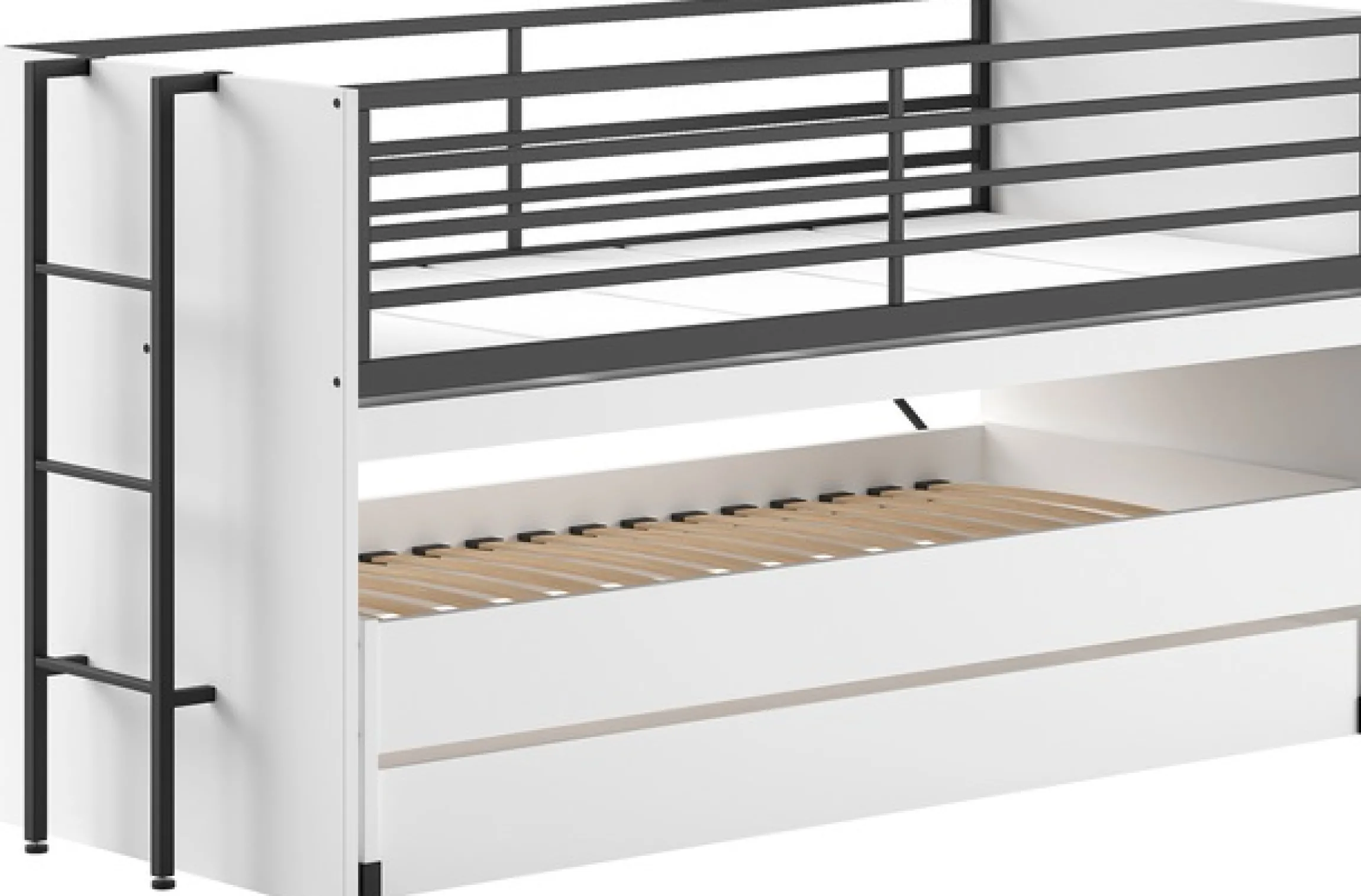 Vipack Etagenbett »praktisches Etagenbett mit viel Funktion, 2 Dekore zur Wahl« B/H/T ca. 219x114x98cm, Metall Leiter und Absturzschutz in schwarz,für kleine Räume, 2 Liegefl., Bettschublade, inkl. Schreibtisch