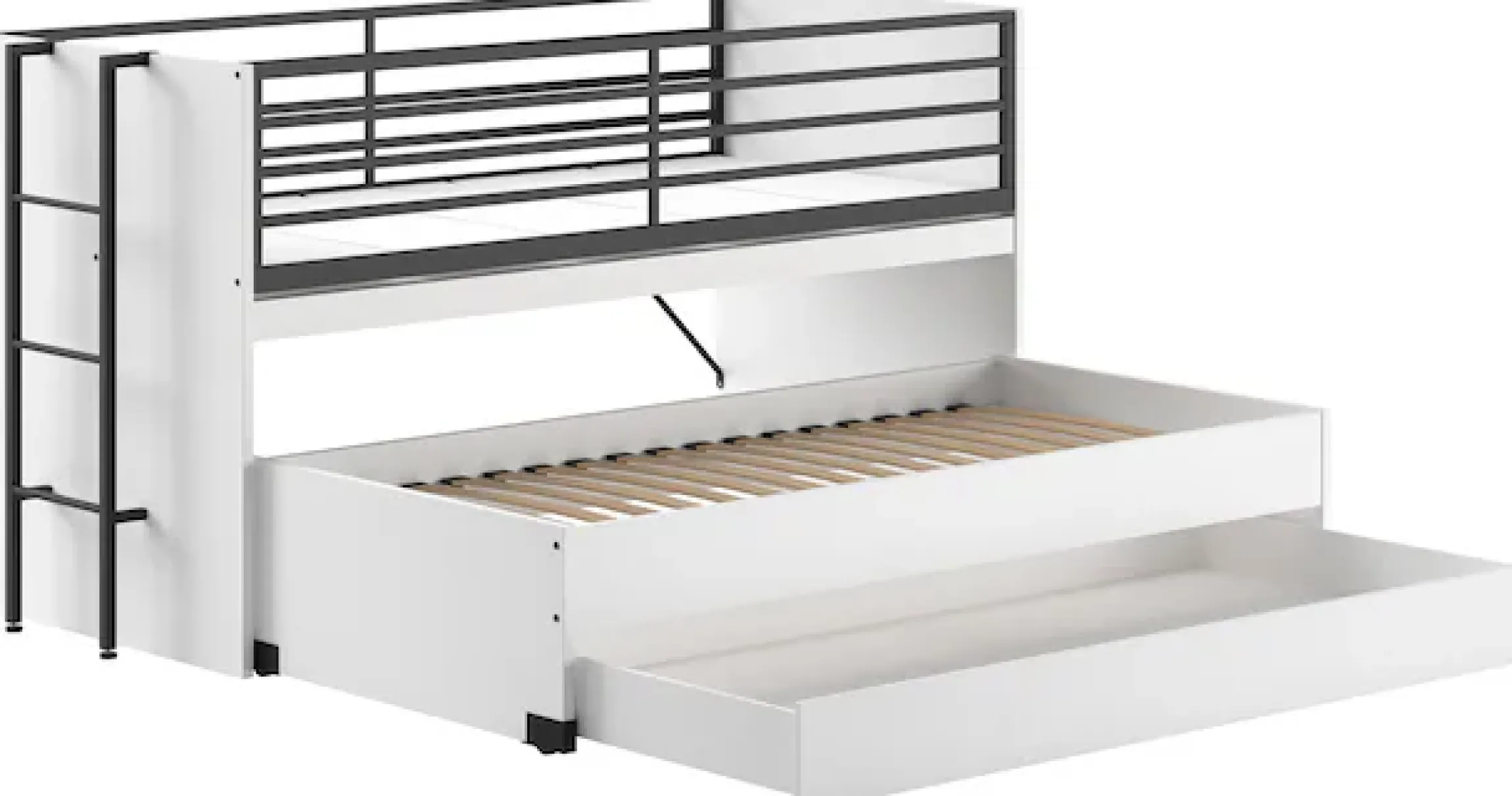Vipack Etagenbett »praktisches Etagenbett mit viel Funktion, 2 Dekore zur Wahl« B/H/T ca. 219x114x98cm, Metall Leiter und Absturzschutz in schwarz,für kleine Räume, 2 Liegefl., Bettschublade, inkl. Schreibtisch