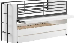 Vipack Etagenbett »praktisches Etagenbett mit viel Funktion, 2 Dekore zur Wahl« B/H/T ca. 219x114x98cm, Metall Leiter und Absturzschutz in schwarz,für kleine Räume, 2 Liegefl., Bettschublade, inkl. Schreibtisch
