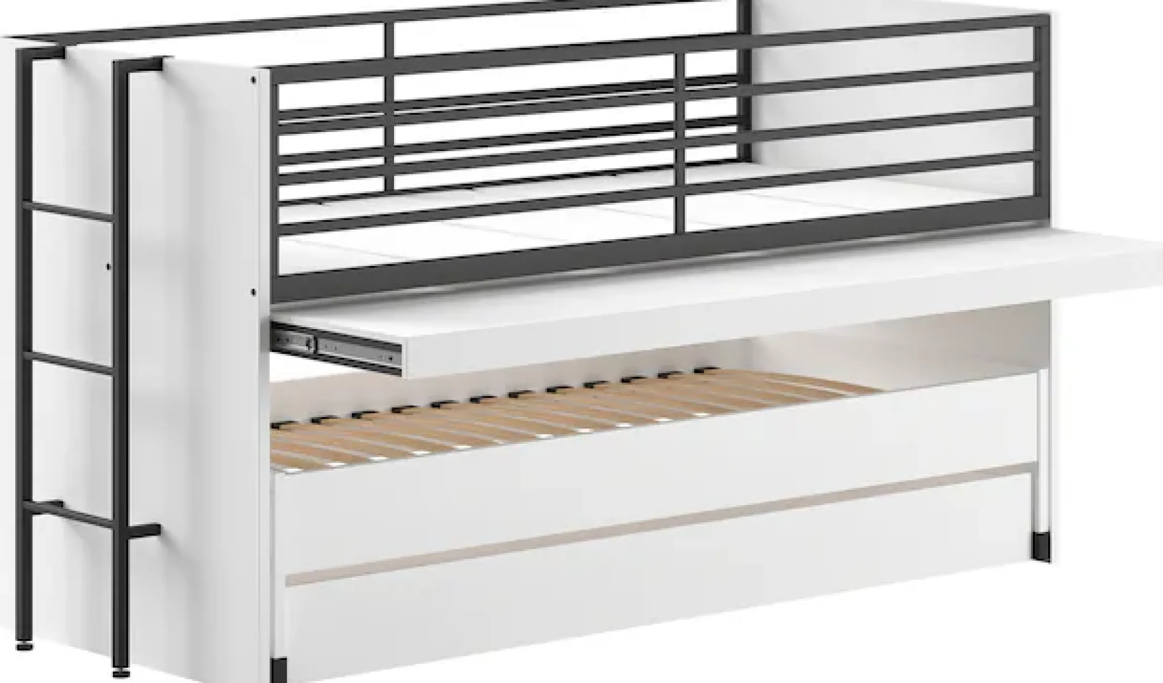 Vipack Etagenbett »praktisches Etagenbett mit viel Funktion, 2 Dekore zur Wahl« B/H/T ca. 219x114x98cm, Metall Leiter und Absturzschutz in schwarz,für kleine Räume, 2 Liegefl., Bettschublade, inkl. Schreibtisch