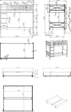 Vipack Etagenbett »Scott, Kiefer massiv, stabil gebaut, Made in Europe, Landhaus-Optik« B/H/T ca. 208x175x105cm, inkl. Rolllattenroste, Leiter, Absturzschutz,wahlweise mit 2 kleinen oder 1 großen Bettschublade auf Rollen