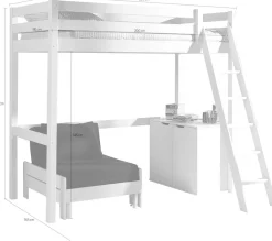 Vipack Hochbett Made in Europe,Hochbett mit 90 x 200 cm Liegefläche, ausziehbarer Schlafsessel