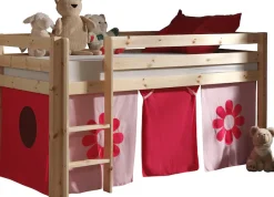 Vipack Hochbett »Pino, inkl. Rolllattenrost, Leiter und Absturzschutz« B/H/T ca. 210x114x106cm, massiv Kiefer, verschiedene Farben,inklusive Textil-Vorhang "Flower"