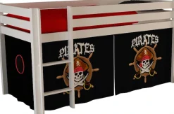 Vipack Hochbett »Pino, Kiefer massiv, Made in Europe, inkl. Rolllattenrost u. Leiter« umlaufender Absturzschutz, inkl. Textil-Set "Pirat", 3 Gestellfarben,wahlweise mit oder ohne Rutsche, auch seitenverkehrt montierbar