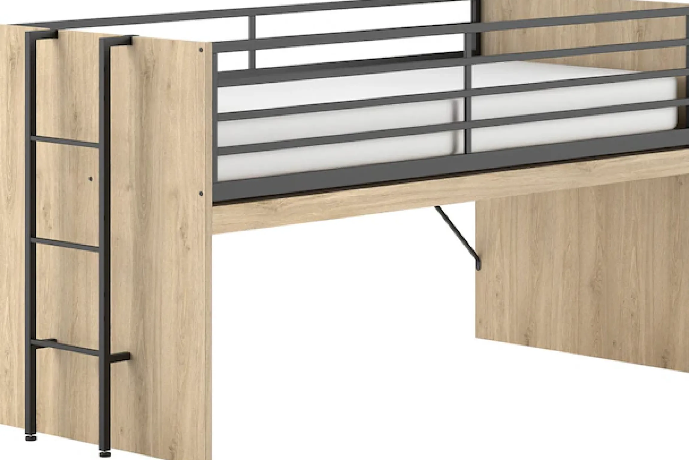 Vipack Hochbett »Sam, schlafen und arbeiten in einem, wahlweise Eiche- oder Weiß-Dekor« Liegefläche 90x200 cm, darunter eine große ausziehbare Schreibplatte,Inkl. Absturzschutz u. Leiter, pflegeleichte Dekor Oberfläche