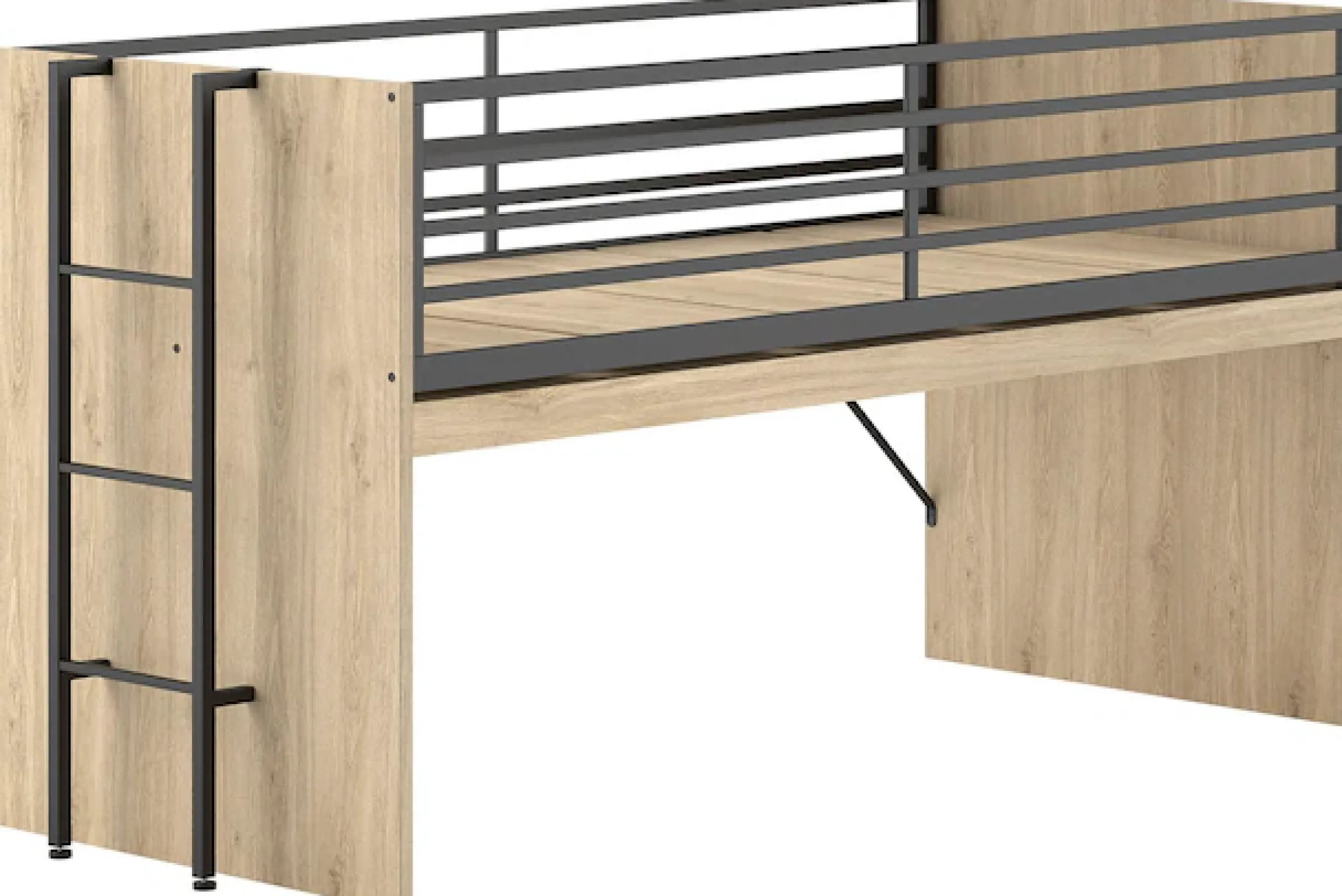 Vipack Hochbett »Sam, schlafen und arbeiten in einem, wahlweise Eiche- oder Weiß-Dekor« Liegefläche 90x200 cm, darunter eine große ausziehbare Schreibplatte,Inkl. Absturzschutz u. Leiter, pflegeleichte Dekor Oberfläche