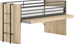 Vipack Hochbett »Sam, schlafen und arbeiten in einem, wahlweise Eiche- oder Weiß-Dekor« Liegefläche 90x200 cm, darunter eine große ausziehbare Schreibplatte,Inkl. Absturzschutz u. Leiter, pflegeleichte Dekor Oberfläche