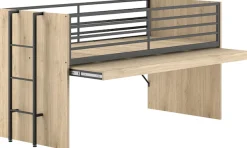 Vipack Hochbett »Sam, schlafen und arbeiten in einem, wahlweise Eiche- oder Weiß-Dekor« Liegefläche 90x200 cm, darunter eine große ausziehbare Schreibplatte,Inkl. Absturzschutz u. Leiter, pflegeleichte Dekor Oberfläche