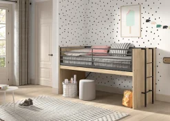 Vipack Hochbett »Sam, schlafen und arbeiten in einem, wahlweise Eiche- oder Weiß-Dekor« Liegefläche 90x200 cm, darunter eine große ausziehbare Schreibplatte,Inkl. Absturzschutz u. Leiter, pflegeleichte Dekor Oberfläche